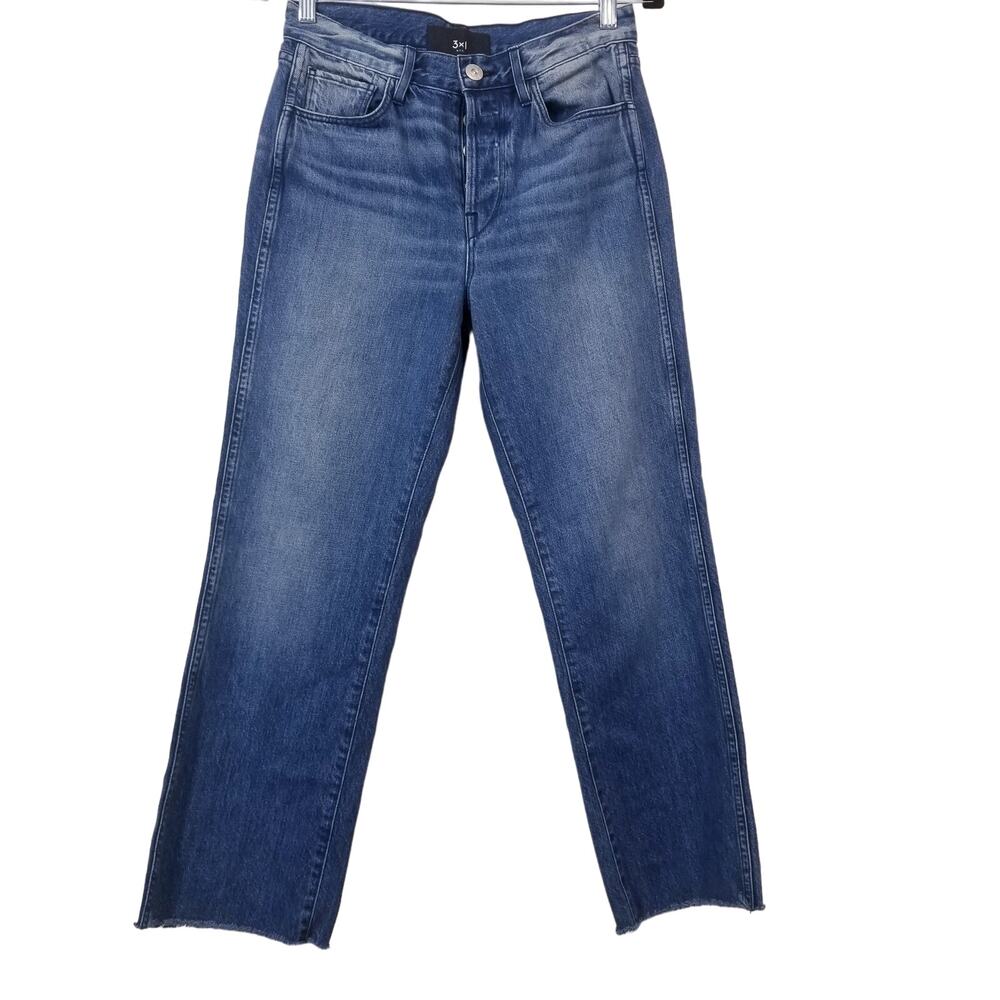 3x1 NYC Women size 27 ISLA High Rise Blue Jeans Frayed Hem Ankle Straight Leg